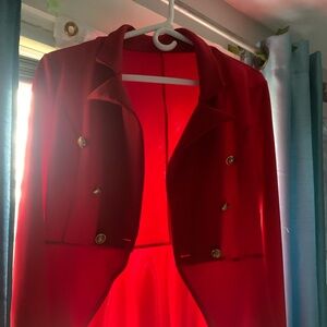 Red blazer with gold clasps
